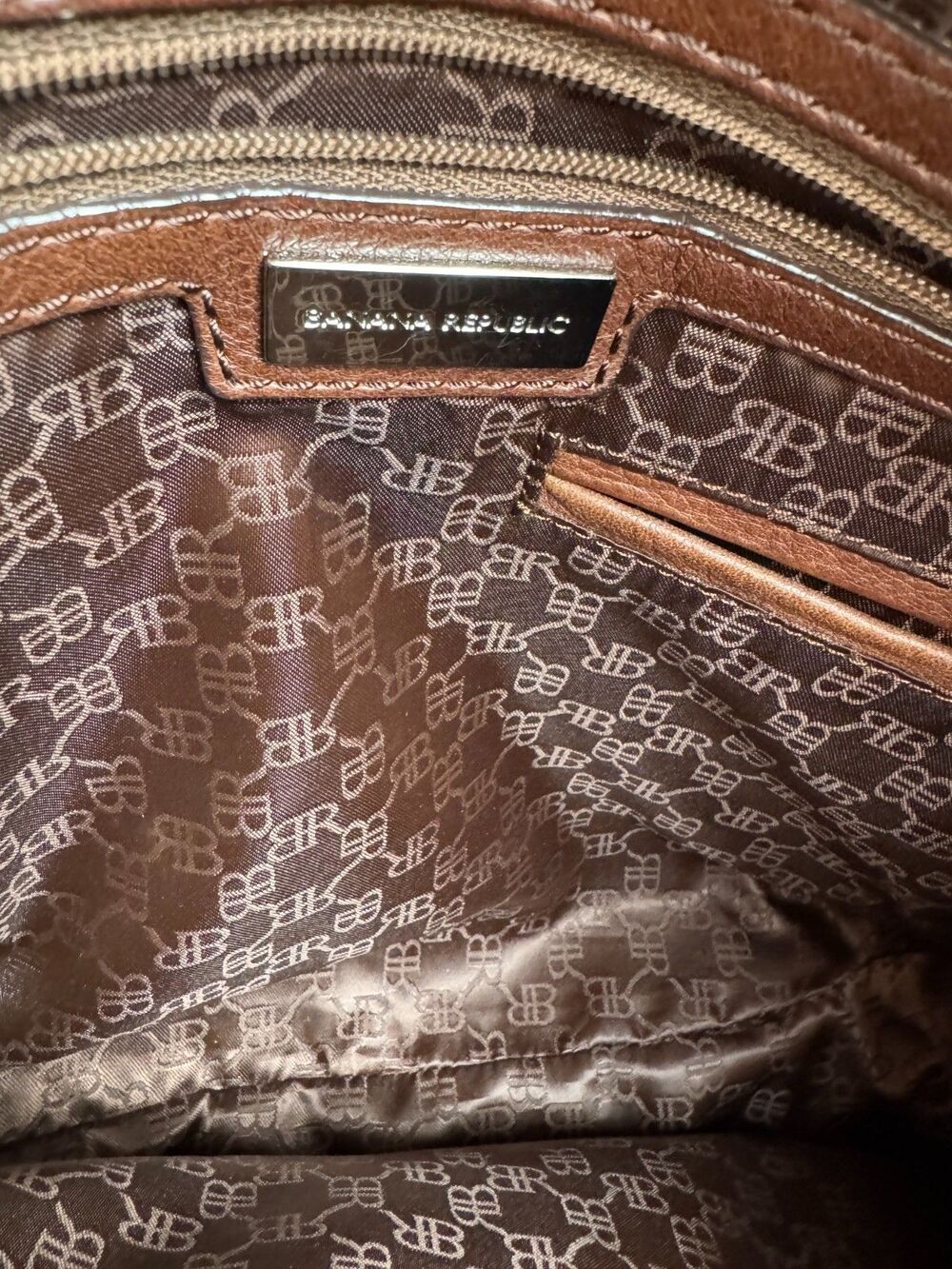 EUC Banana Republic Tan & Brown Woven Shoulder Bag Leather Trim Silver hardware - Picture 9 of 13